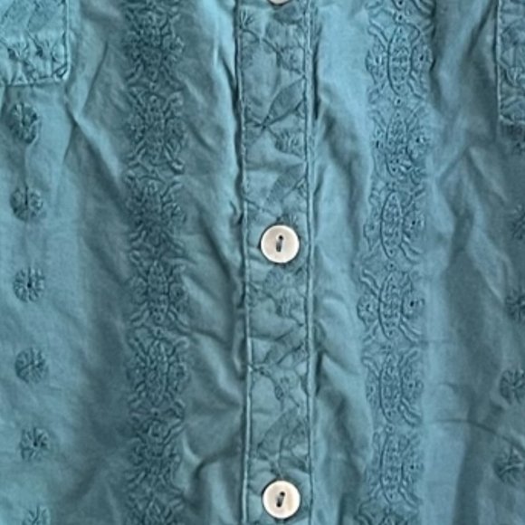 SUNDANCE cotton legendary lands Shirt split V Button front pockets embroidered - Picture 3 of 4